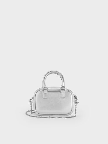 Sianna Metallic Bag Charm​, Silver, hi-res