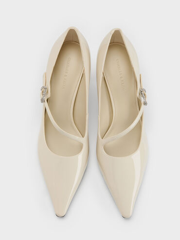 Sepatu Pumps Asymmetric-Strap Patent, Chalk, hi-res