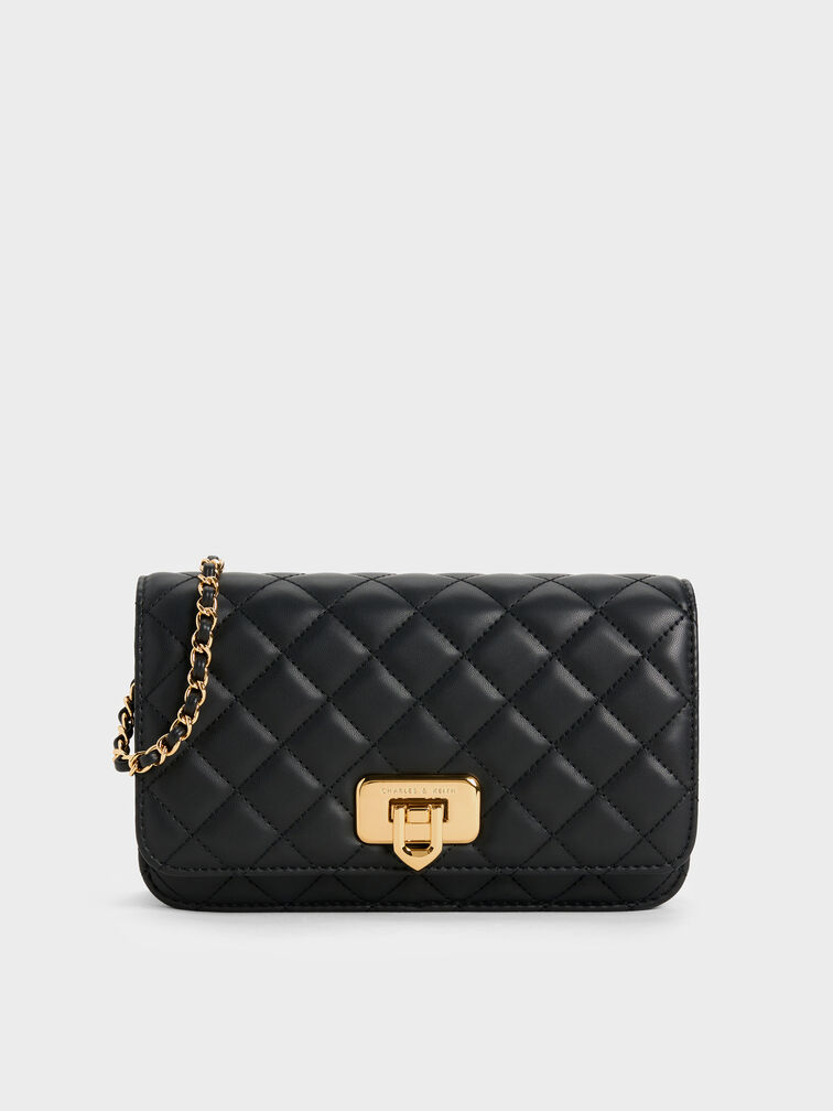Clucth Push-Lock Cressida Quilted, Black, hi-res