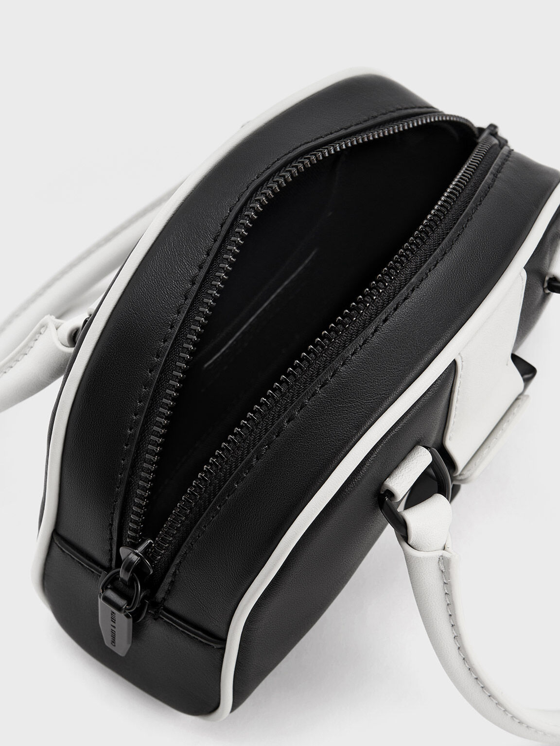 Gabine Two-Tone Leather Bowling Bag, Black, hi-res