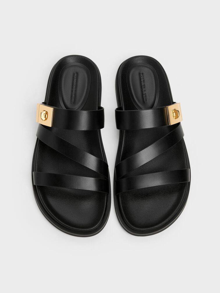 Aelin Metallic-Buckle Strappy Sandals, Black, hi-res