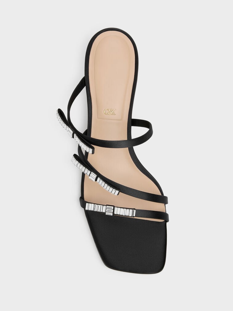 Sandal Heeled Gem-Bow Jessy, Black Textured, hi-res