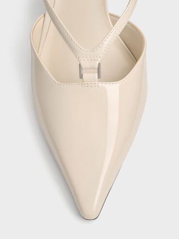 Sepatu Pumps Slingbacks V-Strap Patent, Chalk, hi-res