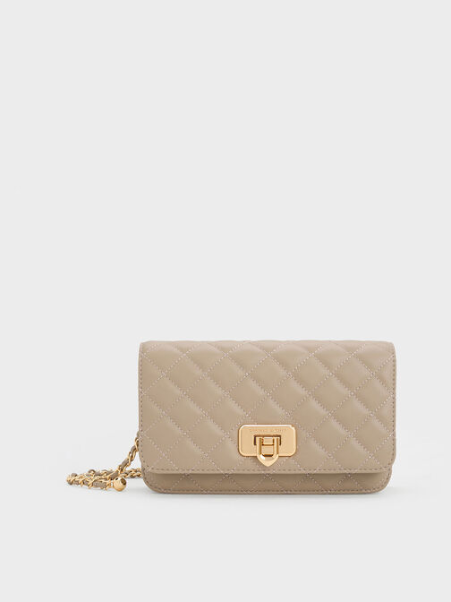 Clucth Push-Lock Cressida Quilted, Taupe, hi-res
