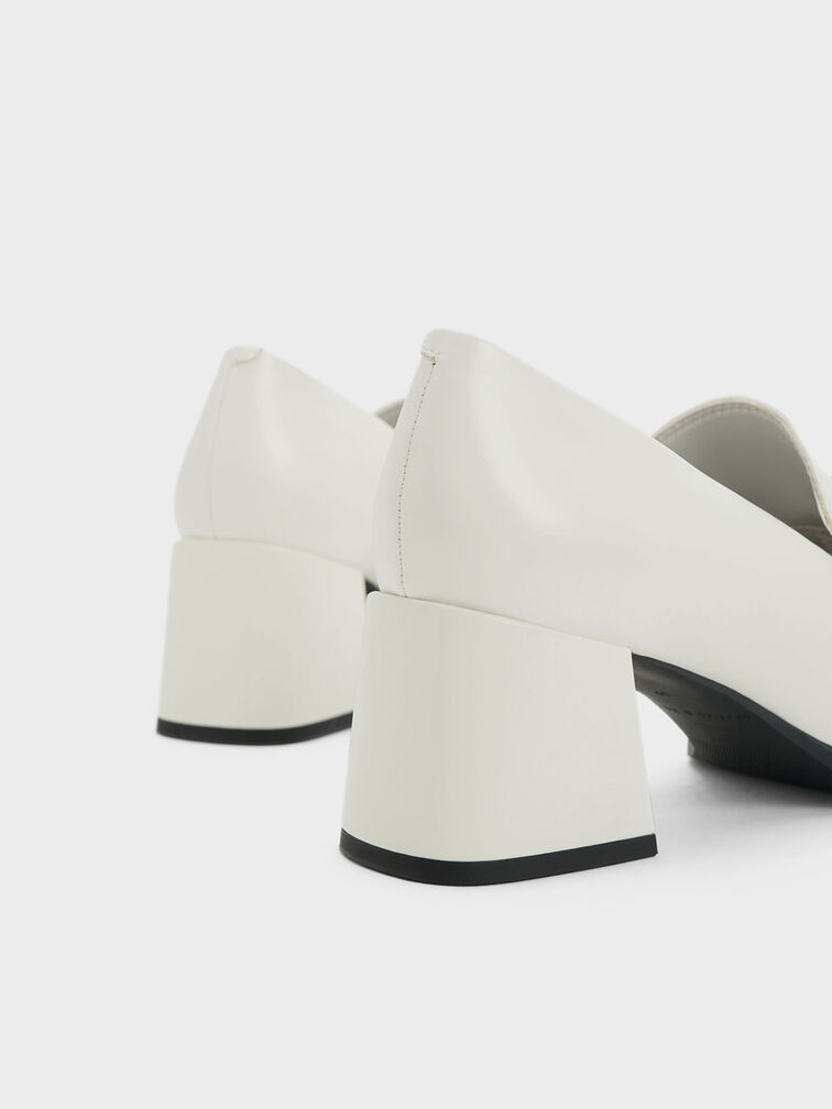 Sepatu Loafer Pumps Metallic Accent Block Heel, White, hi-res