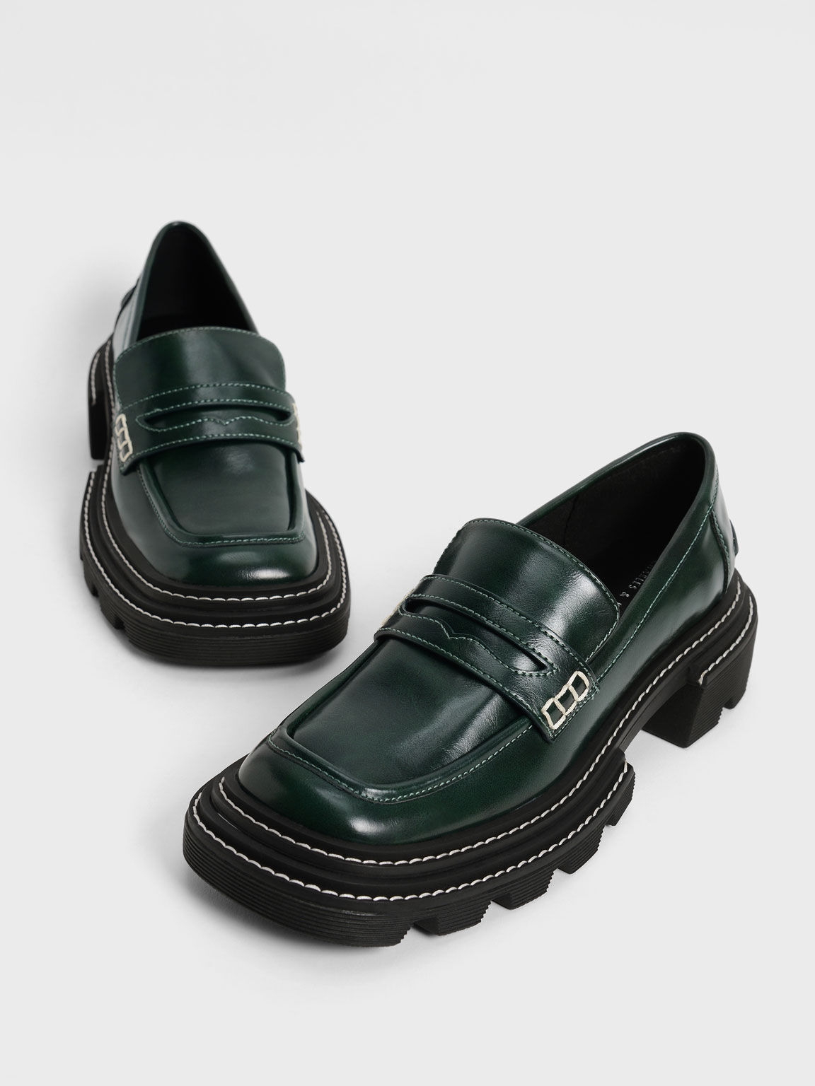 Sepatu Perline Chunky Penny Loafers, Dark Green, hi-res