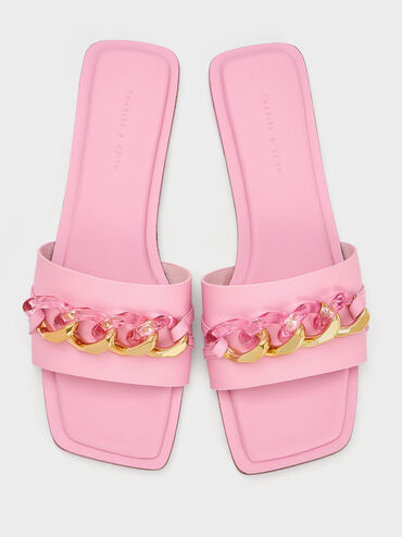 Chunky Chain-Link Slide Sandals, Pink, hi-res