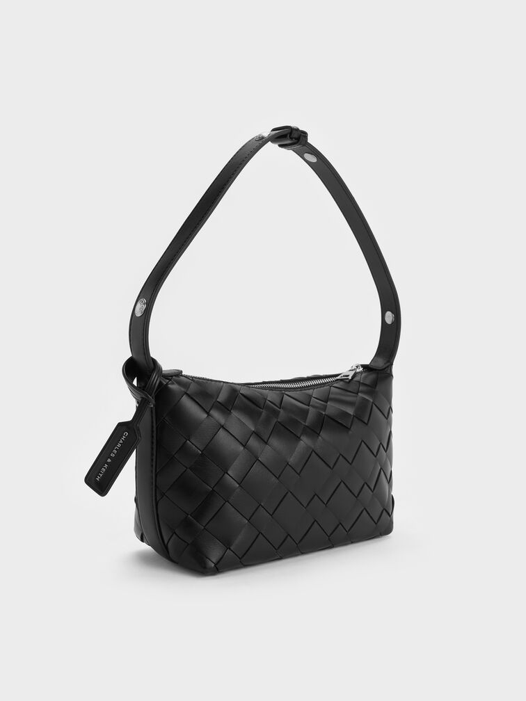 Tas Bahu Woven Ivette, Noir, hi-res