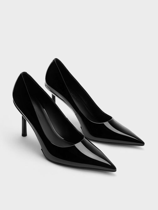 Sepatu Stiletto Heels Patent Pointed-Toe, Black Patent, hi-res