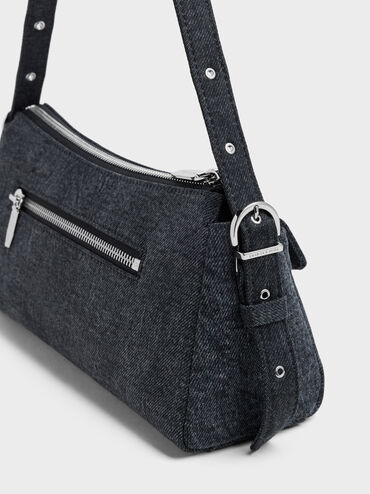 Tas Bahu Chain Front-Pocket Denim Rachel, Denim Blue, hi-res