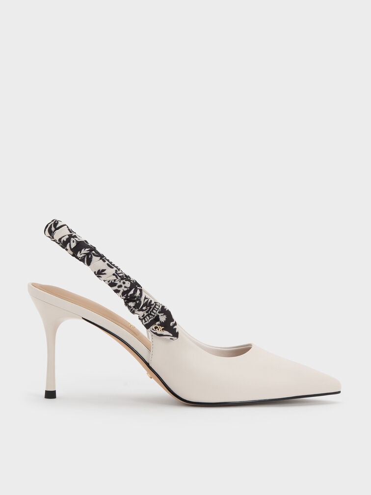 Sepatu Pumps Slingback Printed-Strap Tayari Leather, Chalk, hi-res