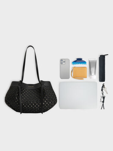 Tas Tote Woven Calla, Black, hi-res