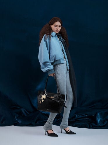 Delfina Belted Tote Bag, Noir, hi-res