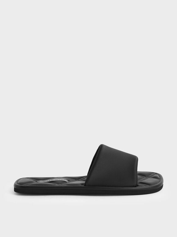 Sandal slides Satin Padded, Black, hi-res