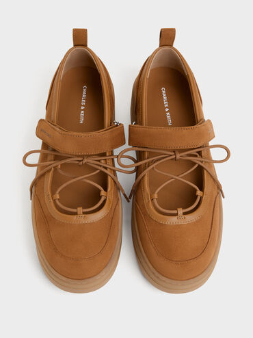 Faux Suede Mary Jane Platform Sneakers, Cognac, hi-res