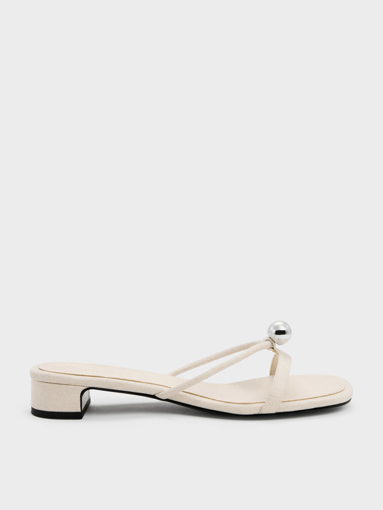 Sandal Linen Heeled Metal-Ball Georgie, Chalk, hi-res