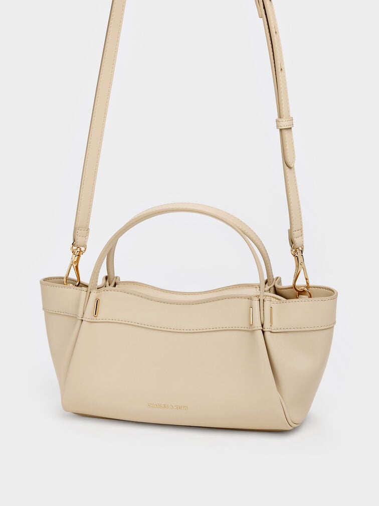 Clarice Pleated Double-Handle Tote Bag, Dusted Oat, hi-res