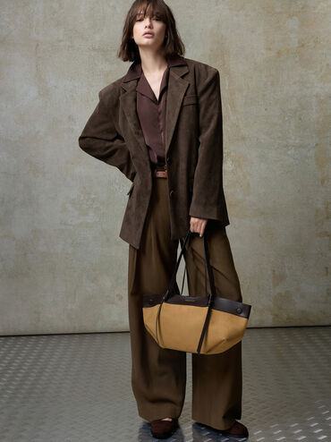Calla Faux Suede Tote Bag, Sahara Sand, hi-res