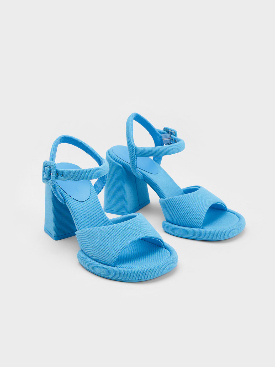 Sinead Woven Trapeze Heel Buckled Sandals, Blue, hi-res