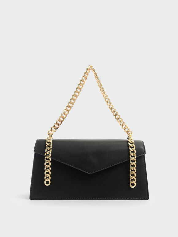 Envelope Chain Handle Bag, Black, hi-res