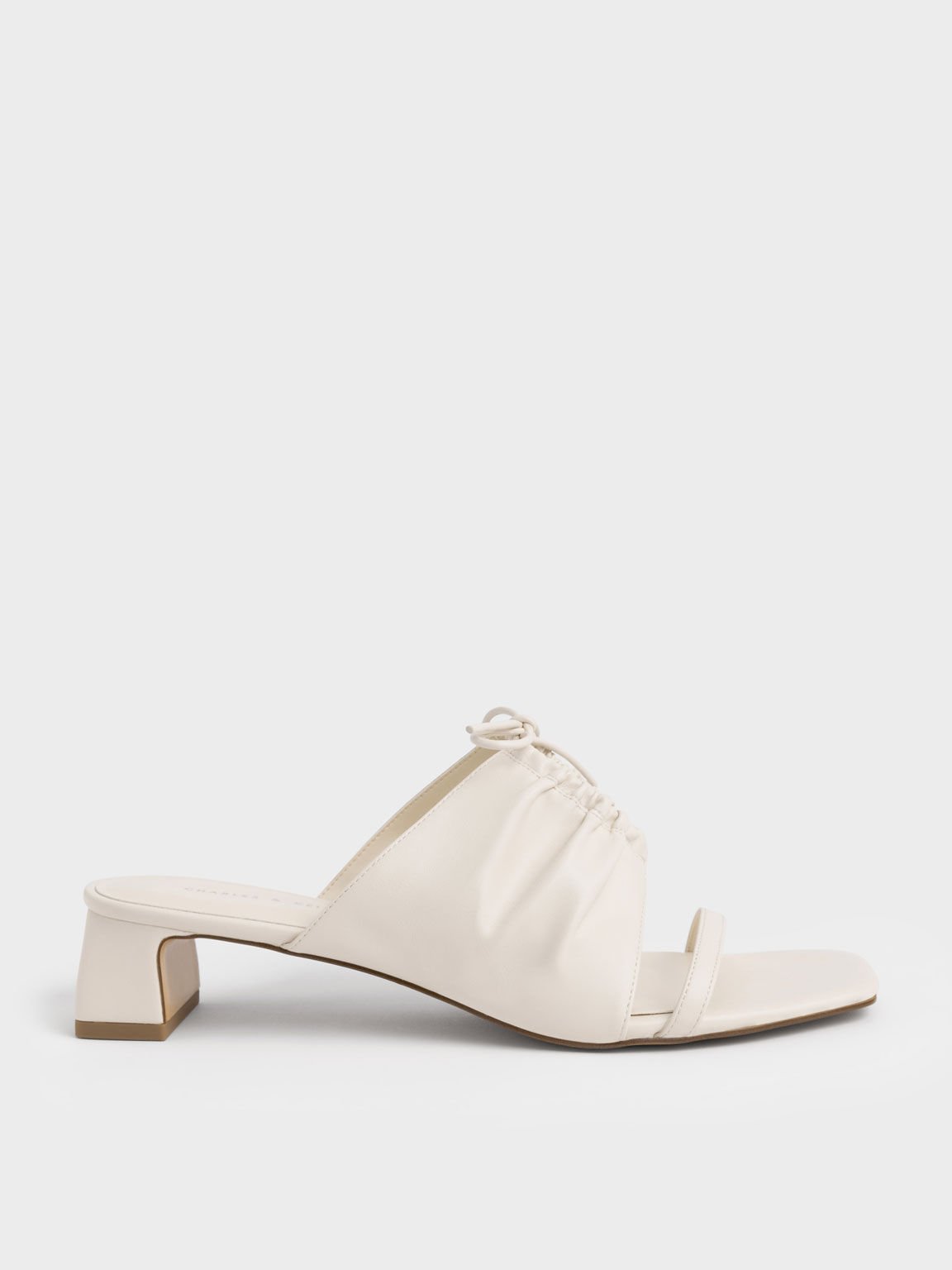 Sandal Mules Bow-Tie Ruched Heeled, Cream, hi-res