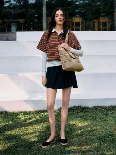 Tas Tote Knitted Multi-Stripe Ida XL, Multi Brown, hi-res