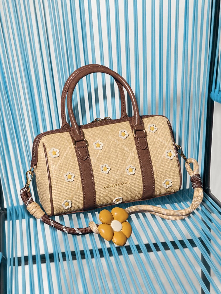 Tas Bowling Flower Philomena Raffia, Beige, hi-res