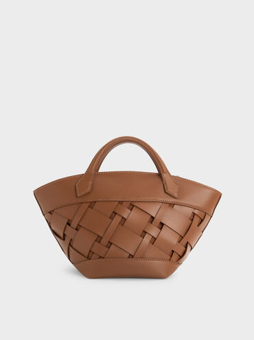 Tas Tote Ivanna Woven Mini, Chocolate, hi-res