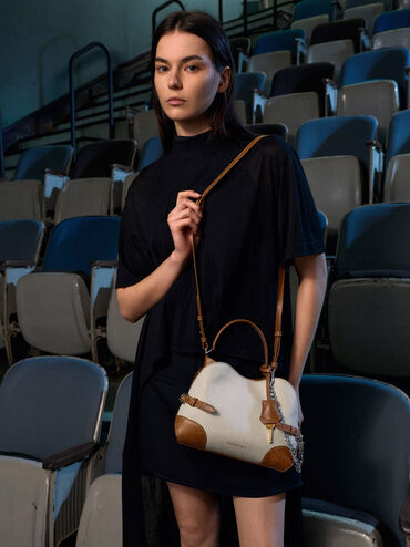 Tas Tote Side-Belt Chain Delfina Kanvas, Multi, hi-res