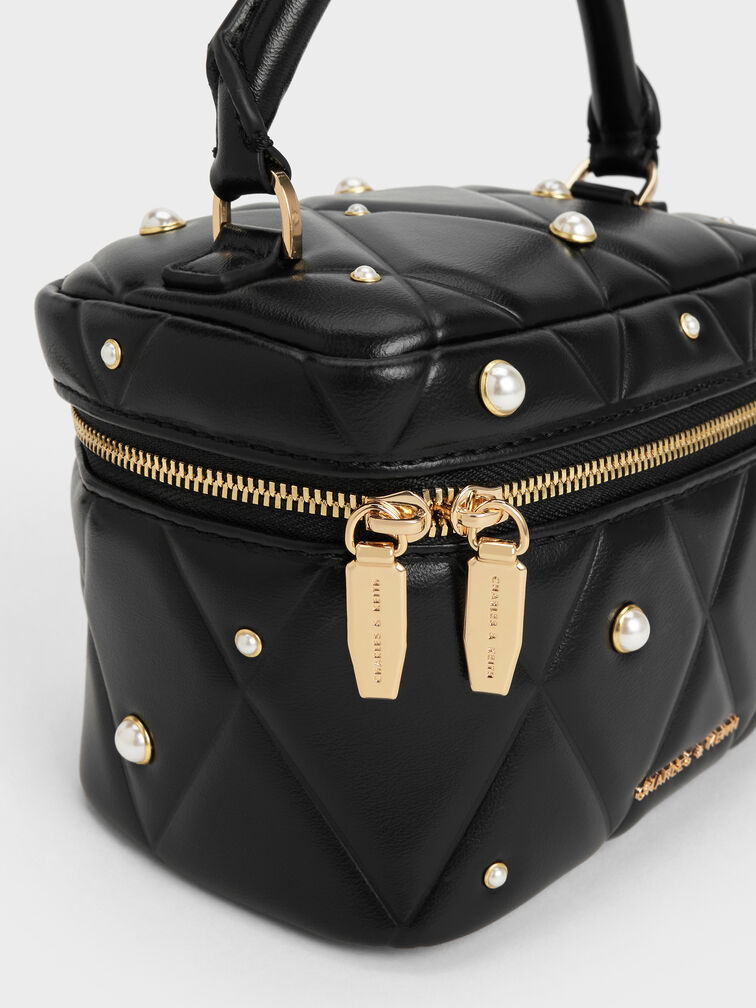 Tas Vanity Top Handle Arwen Quilted Pearl-Embellished, Black, hi-res