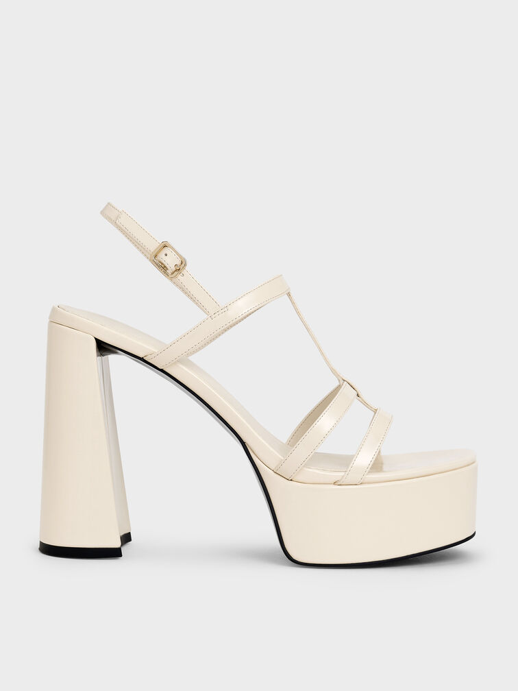Patent T-Bar Strappy Platform Sandals, Chalk, hi-res
