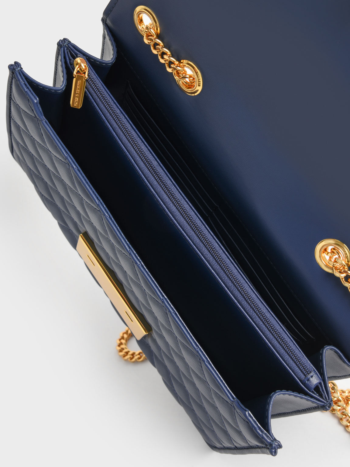 Double Chain Handle Quilted Bag, Navy, hi-res