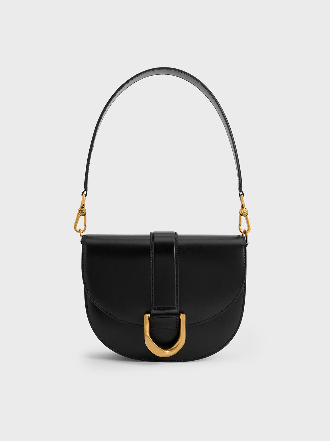 Black Gabine Leather Saddle Bag CHARLES KEITH ID