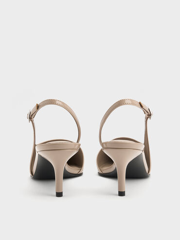 Patent Stiletto-Heel Pointed-Toe Slingback Pumps, Taupe, hi-res