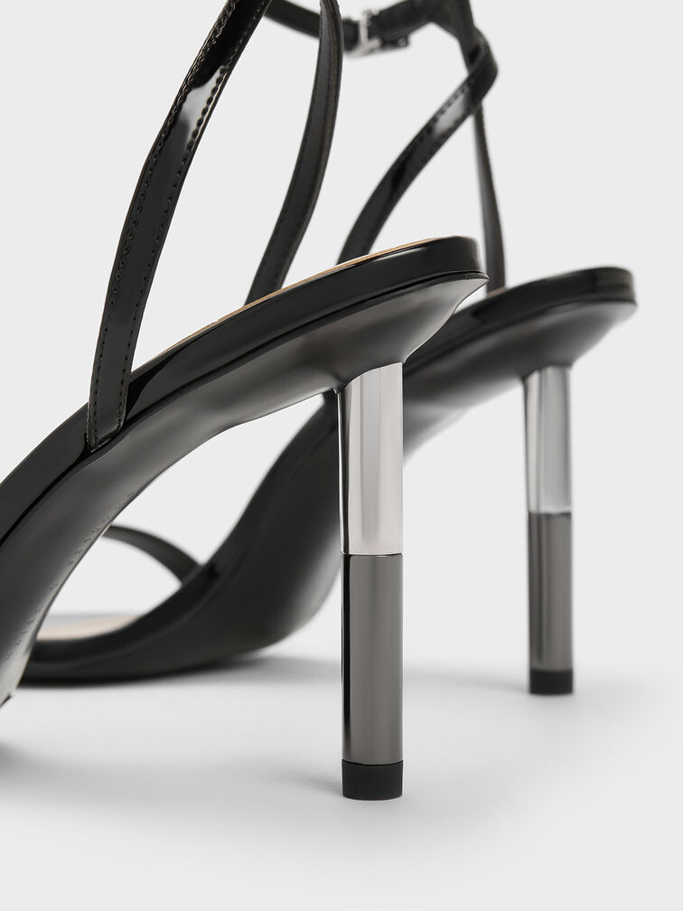 Sandal Cylindrical Metallic Heel Pantent, Black Patent, hi-res