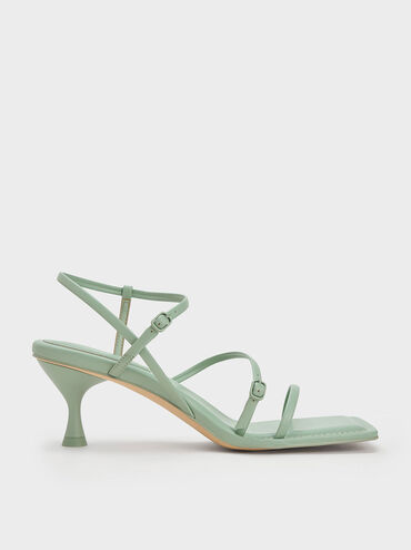 Strappy Spool Heel Sandals, Mint Green, hi-res