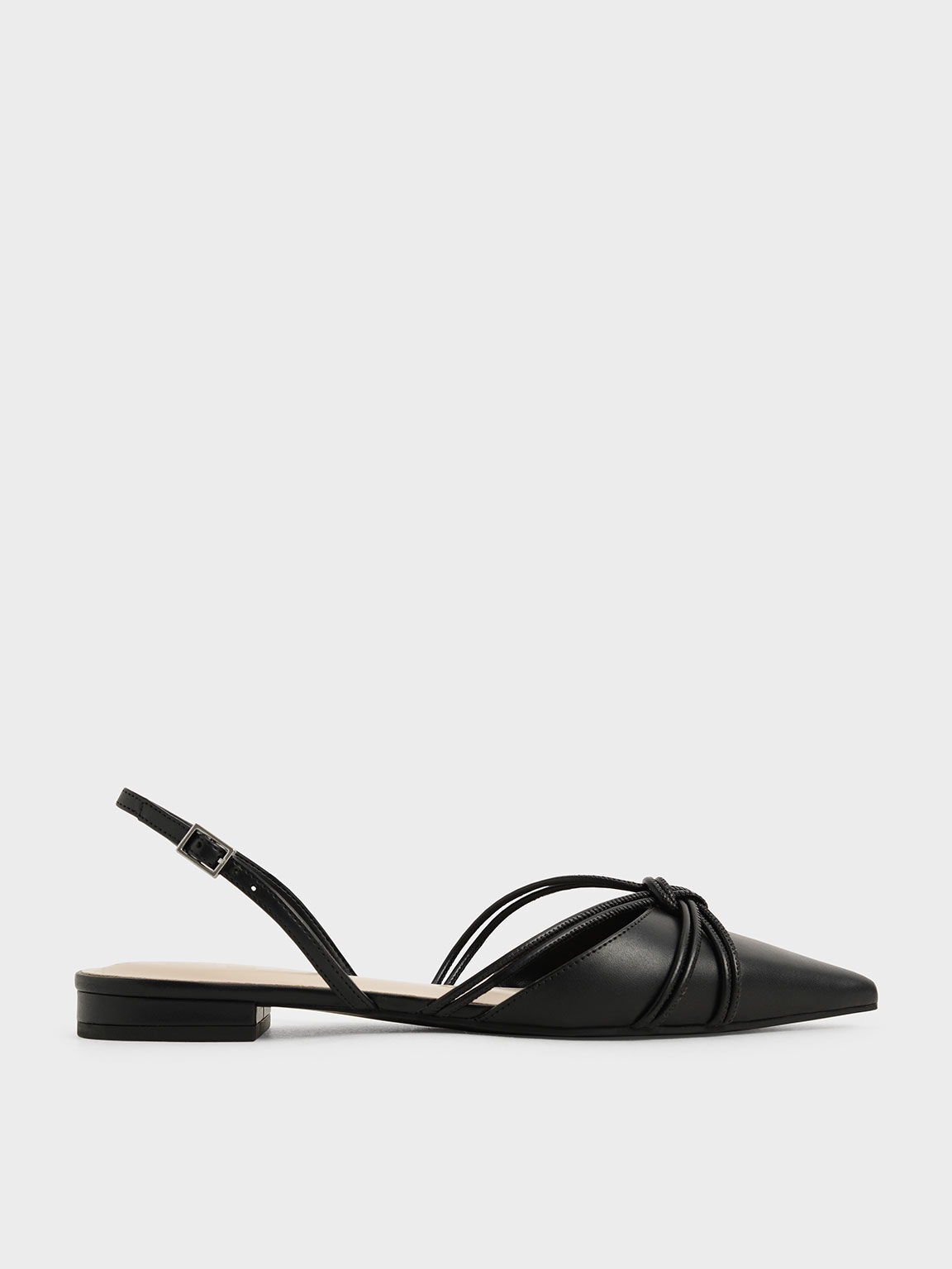 Black Sepatu Slingback Flats Knotted 