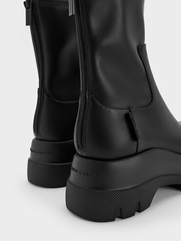 Sepatu Ankle Boots Chunky Back-Zip Leoi, Black, hi-res