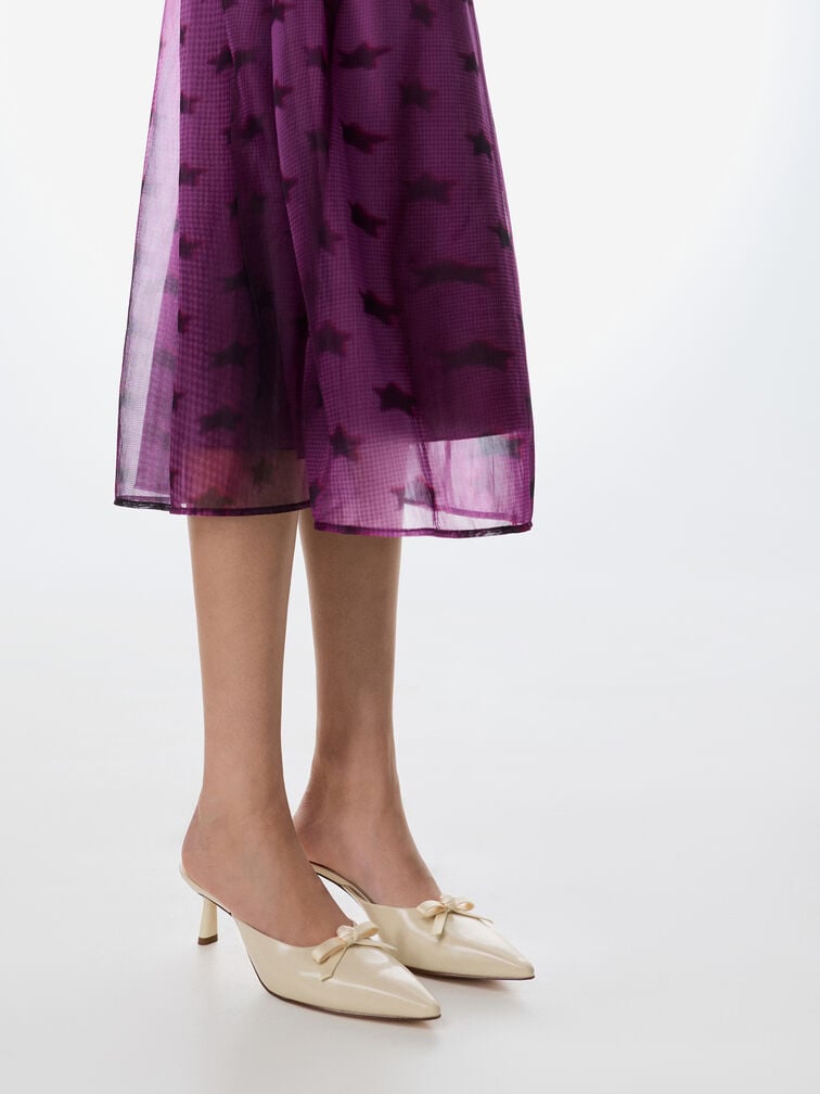 Rose-Bow Pointed Heeled Mules, Beige, hi-res