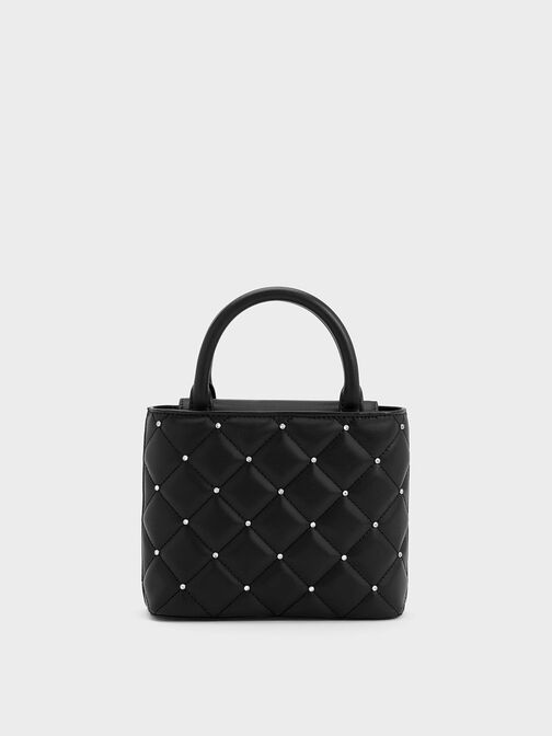 Tas Tote Bag Gem-Embellished Padded, Black, hi-res