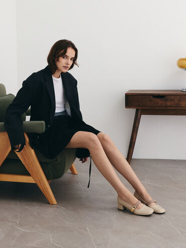 Lando Two-Tone Mary Jane Pumps, Chalk, hi-res