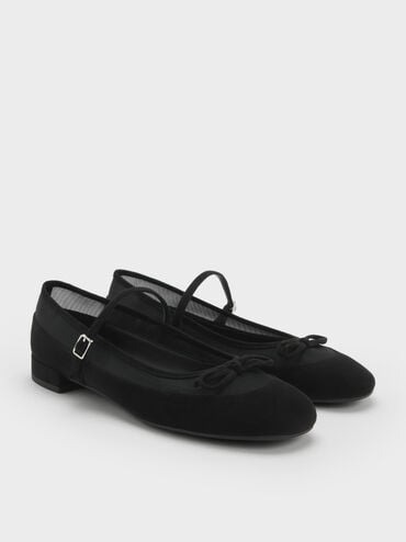 Mulligan Faux Suede & Mesh Mary Janes, Black Textured, hi-res