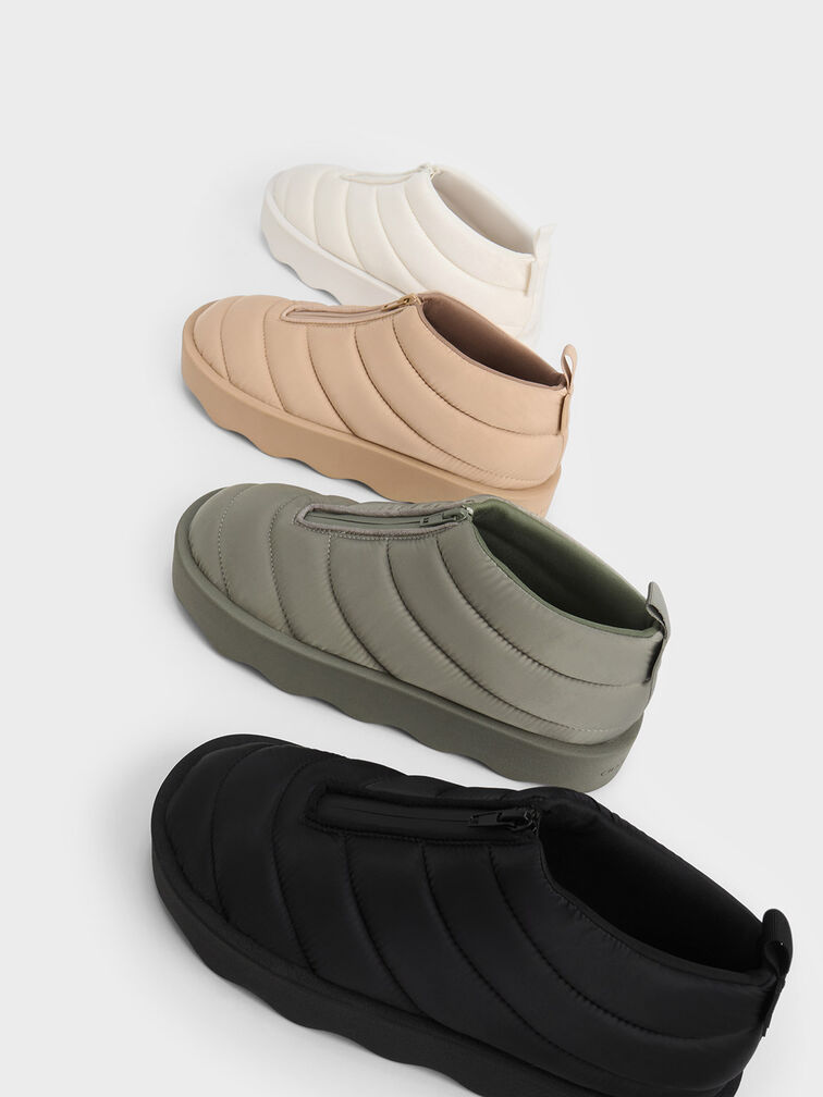 Sepatu Boots Zip-Up Puffy Nylon Panelled, White, hi-res