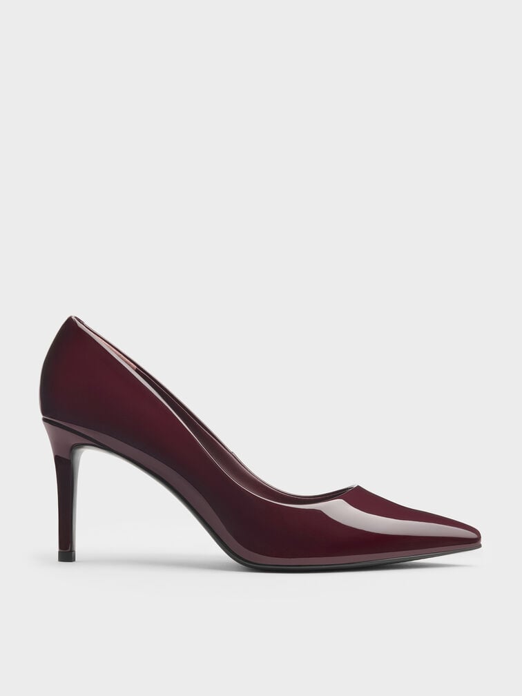 Emmy Patent Pointed Toe Stiletto Pumps, Burgundy, hi-res