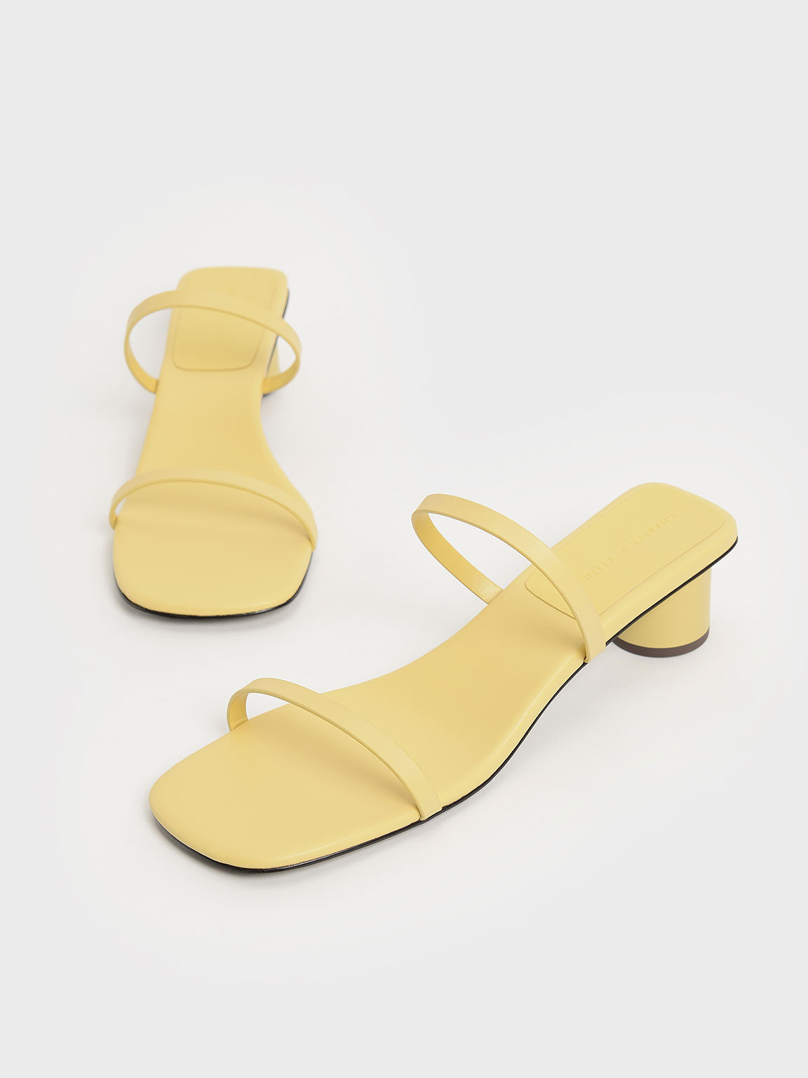 Sandal Double Strap Cylindrical Heel Mules, Yellow, hi-res