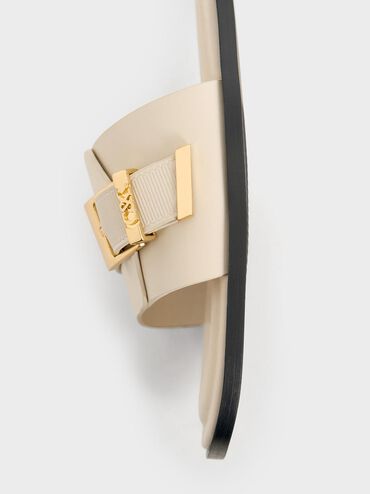 Sandal Slide Square-Toe Buckled Whitney Leather, Chalk, hi-res