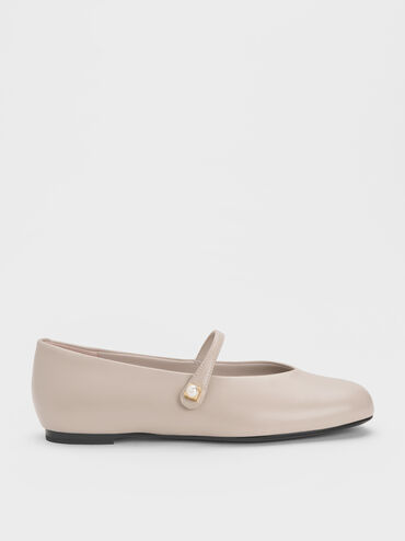 Marie Pearl Mary Jane Flats, Taupe, hi-res