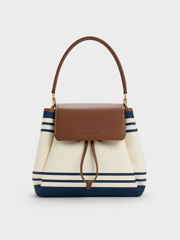 Tas Ransel Top Handle Striped Hanya Kanvas, Multi, hi-res