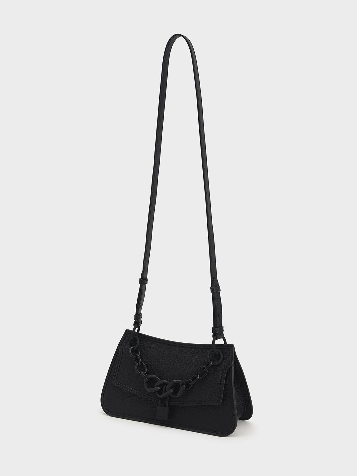 Marlowe Lock-Motif Chain Handle Bag, Black, hi-res