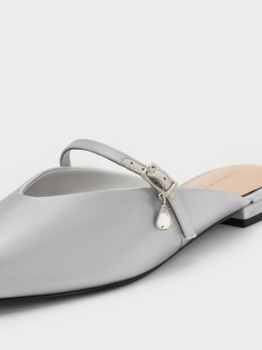 Satin Teardrop-Crystal Flat Mules, Silver, hi-res